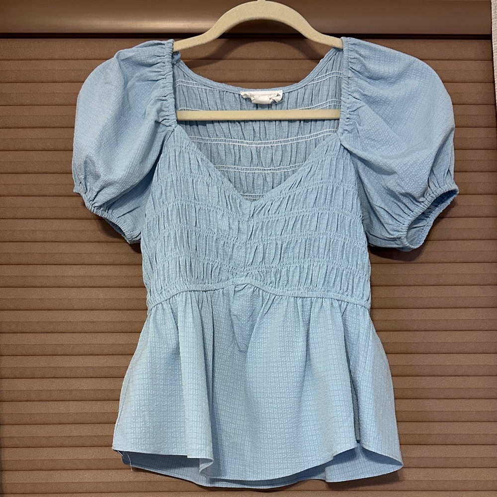 Light Blue Smocked Women's Top